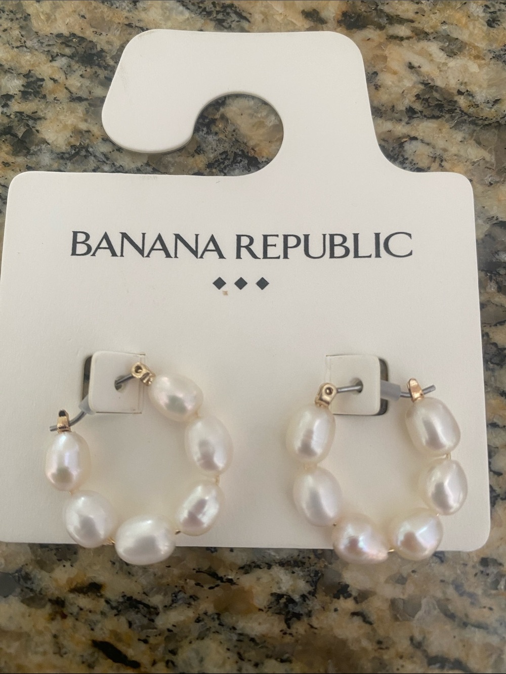 Banana Republic Pearled Hoop Earrings in gold tone. NWT. Hypoallergenic